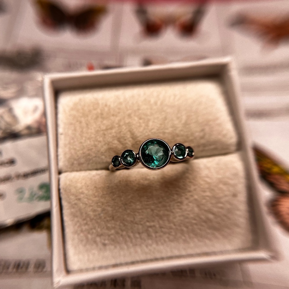 Bomb Party "Daring Romance" Lab Created Dark Aquamarine + Rhodium Plating
